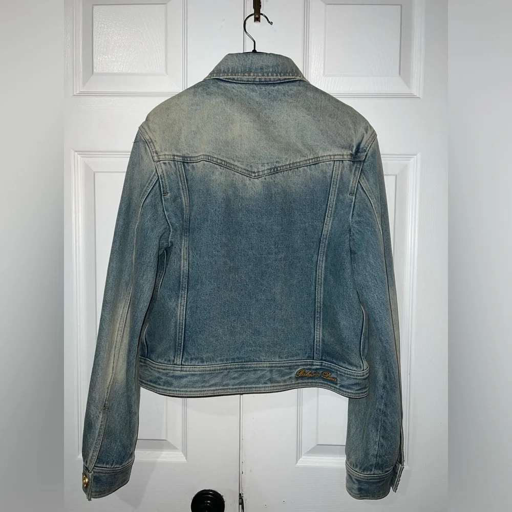 BALMAIN Gold Logo Button Denim Jacket - Picture 5 of 11